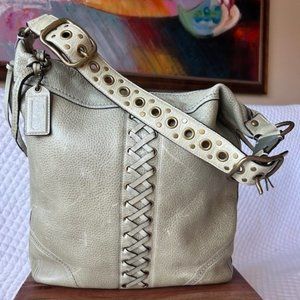 Coach Large Olive Pebbled Leather Duffel Lace Up Bag. Style 10400
